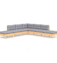 7-tlg. Garten-Lounge-Set mit Grauen Kissen Kiefernholz