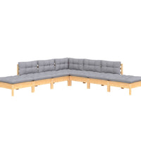 7-tlg. Garten-Lounge-Set mit Grauen Kissen Kiefernholz