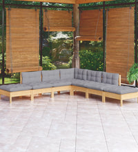 7-tlg. Garten-Lounge-Set mit Grauen Kissen Kiefernholz