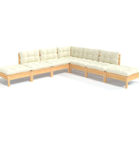 7-tlg. Garten-Lounge-Set mit Creme Kissen Kiefernholz