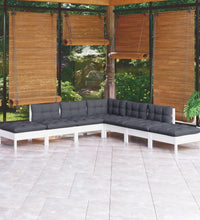 7-tlg. Garten-Lounge-Set mit Kissen Weiß Kiefernholz