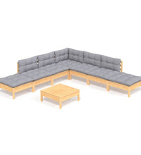 8-tlg. Garten-Lounge-Set mit Grauen Kissen Kiefernholz