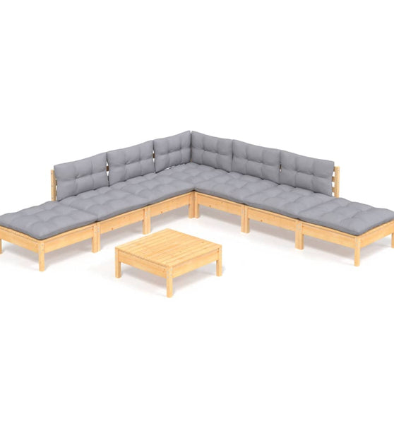 8-tlg. Garten-Lounge-Set mit Grauen Kissen Kiefernholz