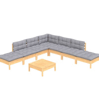 8-tlg. Garten-Lounge-Set mit Grauen Kissen Kiefernholz
