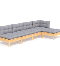 5-tlg. Garten-Lounge-Set mit Grauen Kissen Kiefernholz