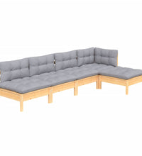 5-tlg. Garten-Lounge-Set mit Grauen Kissen Kiefernholz