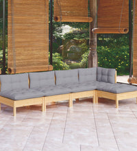 5-tlg. Garten-Lounge-Set mit Grauen Kissen Kiefernholz
