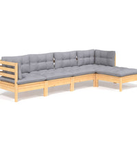 5-tlg. Garten-Lounge-Set mit Grauen Kissen Kiefernholz
