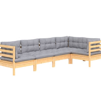 5-tlg. Garten-Lounge-Set mit Grauen Kissen Kiefernholz