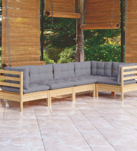 5-tlg. Garten-Lounge-Set mit Grauen Kissen Kiefernholz