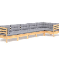 6-tlg. Garten-Lounge-Set mit Grauen Kissen Kiefernholz