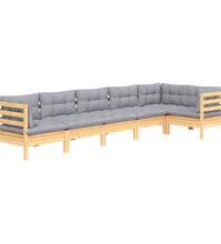6-tlg. Garten-Lounge-Set mit Grauen Kissen Kiefernholz