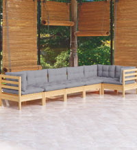 6-tlg. Garten-Lounge-Set mit Grauen Kissen Kiefernholz
