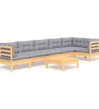 7-tlg. Garten-Lounge-Set mit Grauen Kissen Kiefernholz