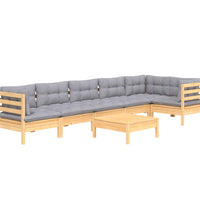 7-tlg. Garten-Lounge-Set mit Grauen Kissen Kiefernholz