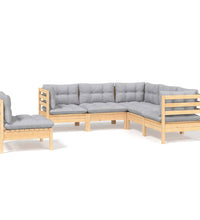 5-tlg. Garten-Lounge-Set mit Grauen Kissen Kiefernholz