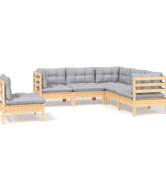 5-tlg. Garten-Lounge-Set mit Grauen Kissen Kiefernholz