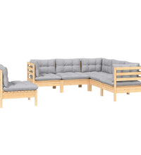 5-tlg. Garten-Lounge-Set mit Grauen Kissen Kiefernholz