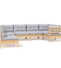 6-tlg. Garten-Lounge-Set mit Grauen Kissen Kiefernholz