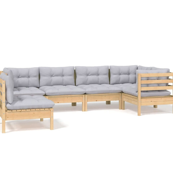 6-tlg. Garten-Lounge-Set mit Grauen Kissen Kiefernholz