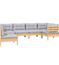 6-tlg. Garten-Lounge-Set mit Grauen Kissen Kiefernholz