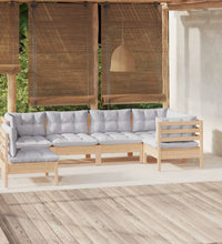 6-tlg. Garten-Lounge-Set mit Grauen Kissen Kiefernholz