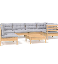 7-tlg. Garten-Lounge-Set mit Grauen Kissen Kiefernholz