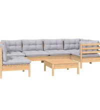 7-tlg. Garten-Lounge-Set mit Grauen Kissen Kiefernholz