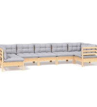 7-tlg. Garten-Lounge-Set mit Grauen Kissen Kiefernholz