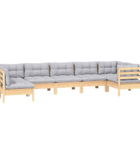 7-tlg. Garten-Lounge-Set mit Grauen Kissen Kiefernholz