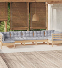 7-tlg. Garten-Lounge-Set mit Grauen Kissen Kiefernholz