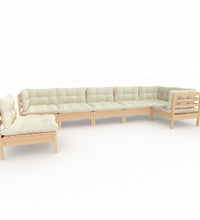 7-tlg. Garten-Lounge-Set mit Creme Kissen Kiefernholz