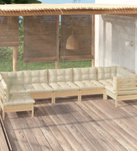 7-tlg. Garten-Lounge-Set mit Creme Kissen Kiefernholz