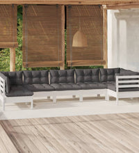 7-tlg. Garten-Lounge-Set mit Kissen Weiß Kiefernholz