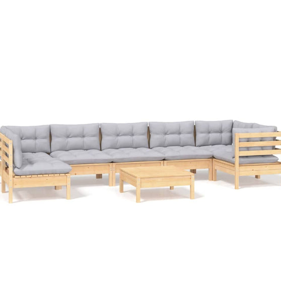 8-tlg. Garten-Lounge-Set mit Grauen Kissen Kiefernholz