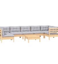 8-tlg. Garten-Lounge-Set mit Grauen Kissen Kiefernholz