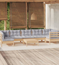 8-tlg. Garten-Lounge-Set mit Grauen Kissen Kiefernholz