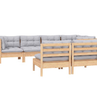 7-tlg. Garten-Lounge-Set mit Grauen Kissen Kiefer Massivholz