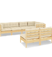 7-tlg. Garten-Lounge-Set mit Creme Kissen Massivholz Kiefer