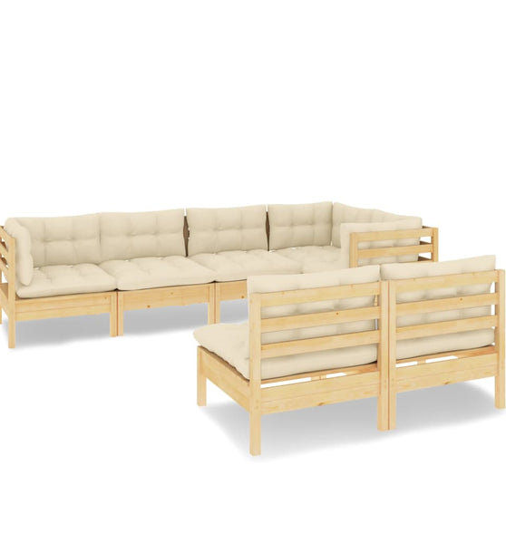 7-tlg. Garten-Lounge-Set mit Creme Kissen Massivholz Kiefer