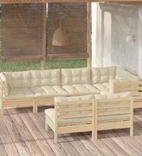 7-tlg. Garten-Lounge-Set mit Creme Kissen Massivholz Kiefer