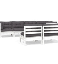 7-tlg. Garten-Lounge-Set mit Kissen Weiß Kiefer Massivholz