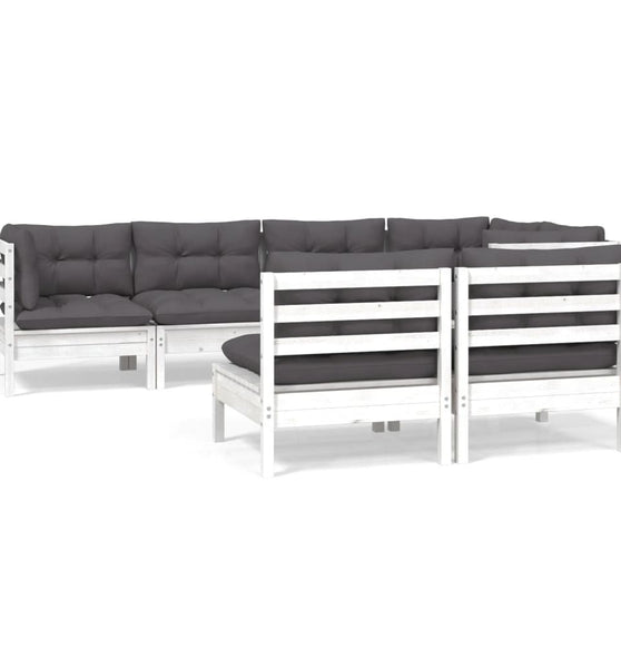 7-tlg. Garten-Lounge-Set mit Kissen Weiß Kiefer Massivholz