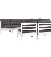 7-tlg. Garten-Lounge-Set mit Kissen Weiß Kiefer Massivholz