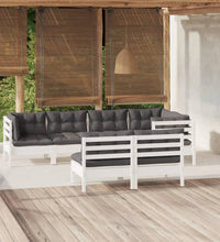 7-tlg. Garten-Lounge-Set mit Kissen Weiß Kiefer Massivholz