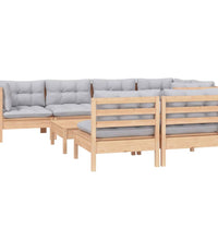 8-tlg. Garten-Lounge-Set mit Grauen Kissen Kiefer Massivholz