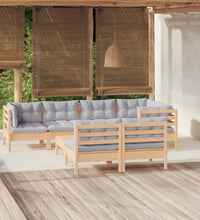 8-tlg. Garten-Lounge-Set mit Grauen Kissen Kiefer Massivholz