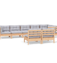 8-tlg. Garten-Lounge-Set mit Grauen Kissen Kiefer Massivholz