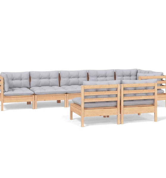 8-tlg. Garten-Lounge-Set mit Grauen Kissen Kiefer Massivholz