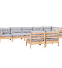 8-tlg. Garten-Lounge-Set mit Grauen Kissen Kiefer Massivholz